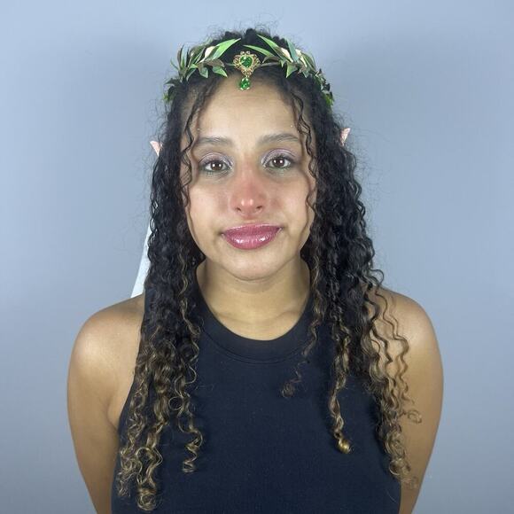 Elf Ears and Leaf Crown Headband Fairy Princess Cosplay Halloween Accessory - Picture 2 of 10